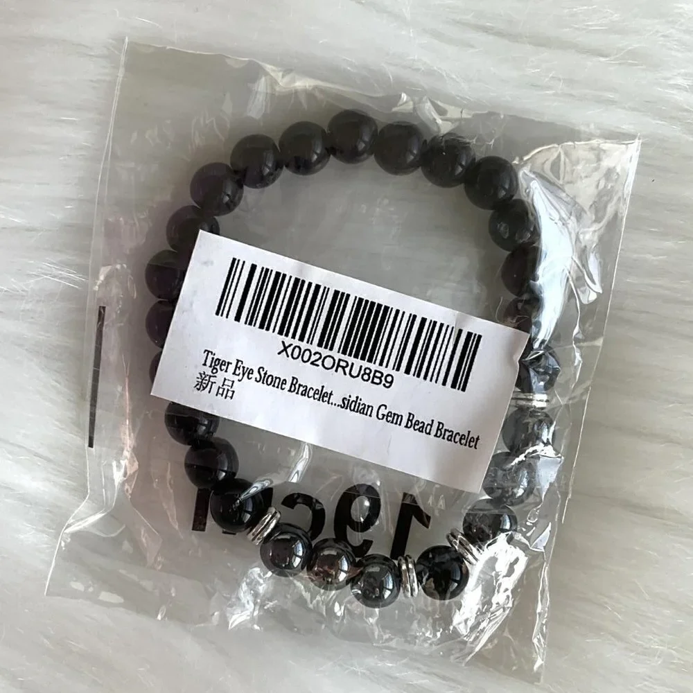 TIGER EYE BLACK BRACELET GEM BEAD BRACELT UNISEX